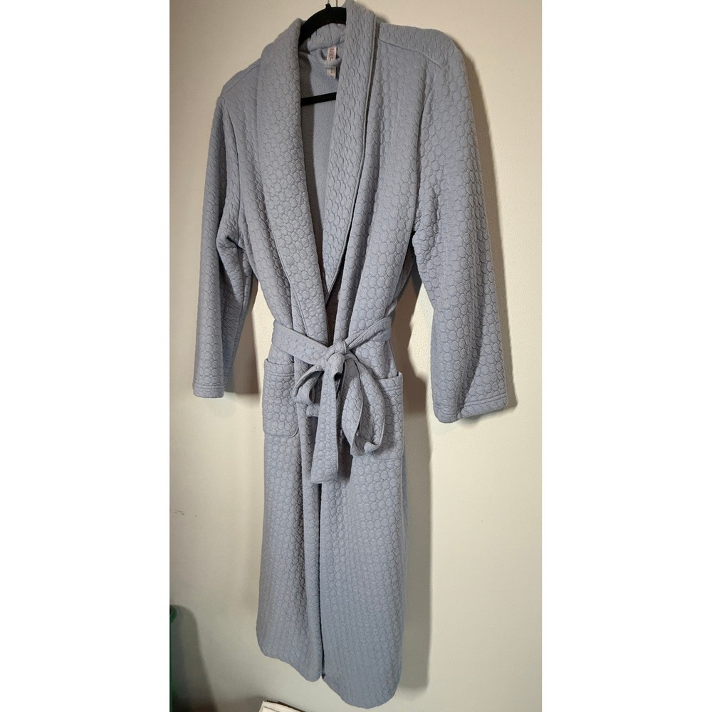 Gilligan & O'Malley Robe XXL Blue Quilted Waffle Knit Belted Pockets Soft Spa